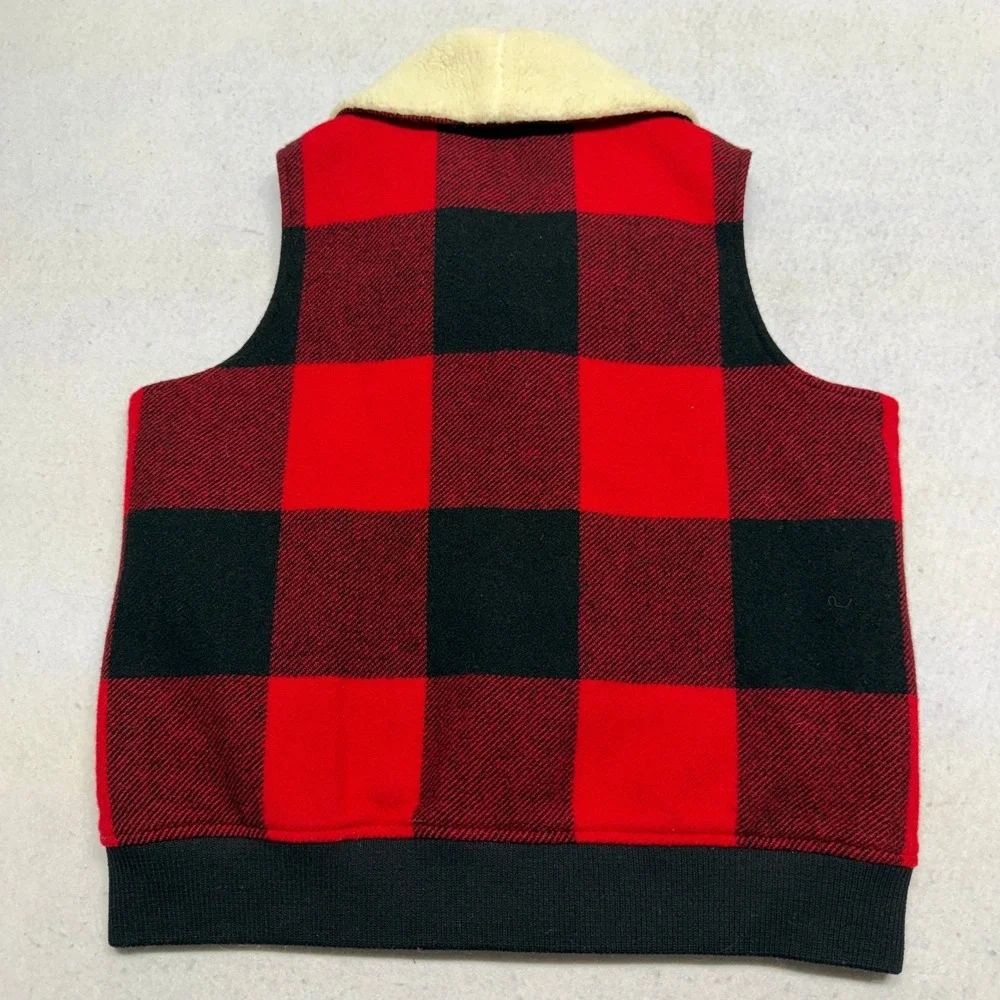 Vintage Woolrich Buffalo Plaid Wool Vest Sherpa Collar Quilt Lined Western Large